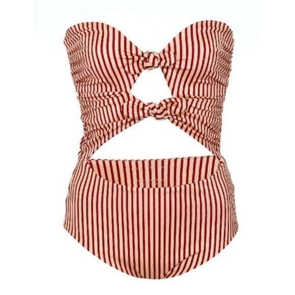 TORI PRAVER 1R19SOROST ROUX 1-PIECE CUTOUT BANDEAU BIKINI TIE FRONT HALTER GOLD - Picture 8 of 12